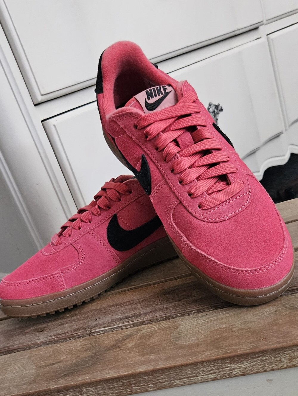 New: Nike Pink Suede Sneakers with Black Swoosh